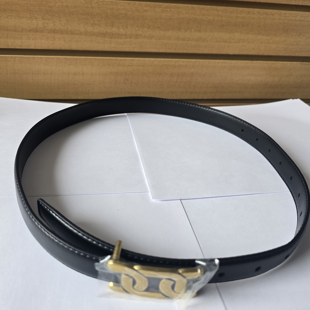 Women's Black Leather Belt with Gold Buckle